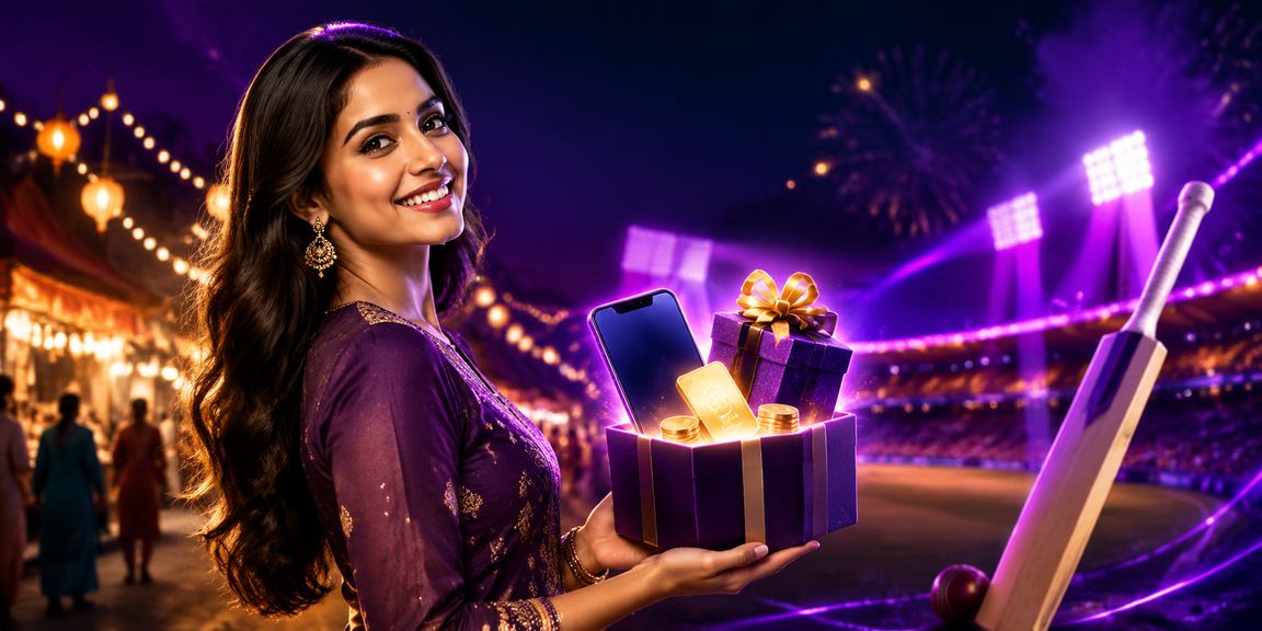 Woman in kurti browsing online lottery on mobile in India