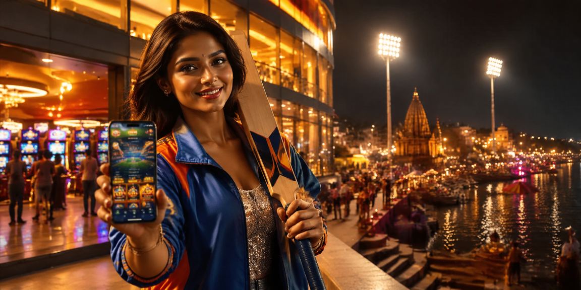 Night market scene in Varanasi with cricket betting